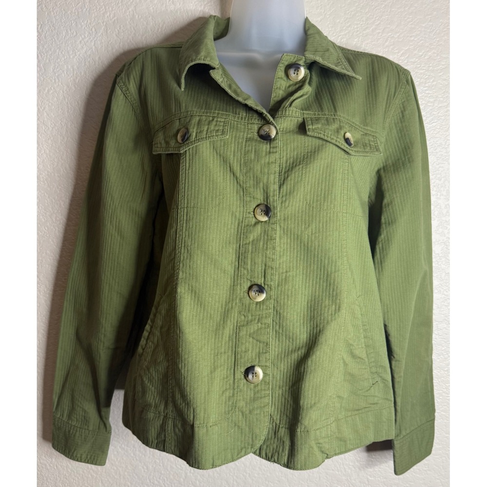 Cotton Connection Womens‎ M Green Jacket Ribbed Button Front Long Sleeve Preppy
